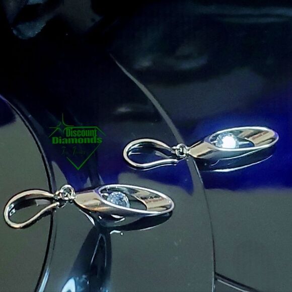 Round White Crystal Long Dangle Fishhook Earrings on 925 Silver - Picture 7 of 11